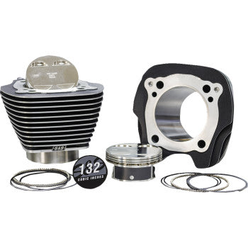 S&S 132" Big Bore Cylinder Kit - Black/Highlighted Fins - M8